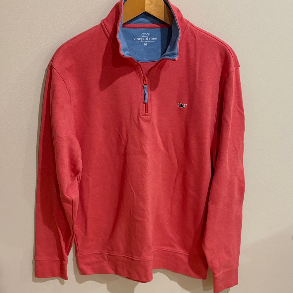 Vineyard Vines Coral Quarter-Zip with Blue Collar
